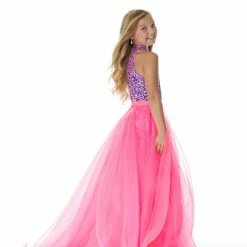 In Stock Ashley Lauren 8067 Size 4 Fuchsia Kids Organza Overskirt With Wire Hem Fun Fashion Pageant Girls