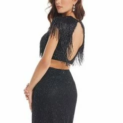 Ashleylauren Ashley Lauren 4397 Two Piece Fringe Short Cocktail Dress Homecoming Dress Sequin Dresses