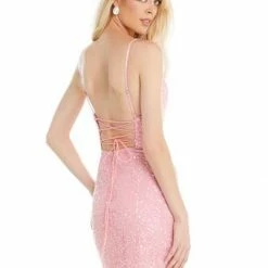 Ashleylauren Sequin Dresses Ashley Lauren 4407 Iridescent Blue Cocktail Dress Sequins V Neckline Homecoming Dress