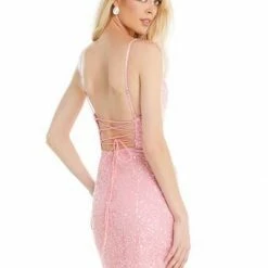 In Stock Corset Dresses Ashley Lauren 4407 Size 4 Iridescent Purple Cocktail Dress Sequins V Neckline Homecoming Dress