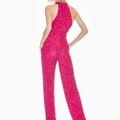 Ashleylauren Ashley Lauren 1434 Fully Beaded Sequins Halter Top Jumpsuit High Neckline Straight Legs 52 Ashleylauren Ashley Lauren 1434 Fully Beaded Sequins Halter Top Jumpsuit High Neckline Straight Legs