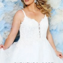 Bridal Sydney's Closet SC5239 Lace Bodice A Line Plus Sized Wedding Dress Glitter Tulle SC 5239