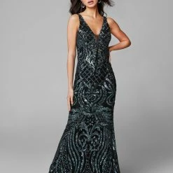 In Stock Primavera Couture 3612 Size 4, 16 Long Fitted Sequin Formal Prom Dress Pageant Gown Backless Backless Dresses