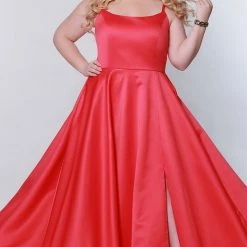 Sydney's Closet SC7335 Scoop Neckline Prom Dress Plus Sized A Line Satin SC 7335