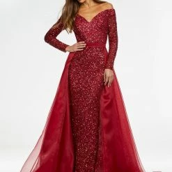 In Stock Ashley Lauren 1739 Size 8 RED Long Organza Overskirt Wire Hem Pageant Prom Layer Pageant
