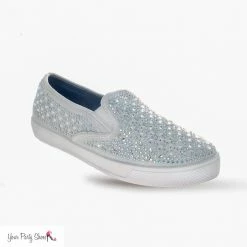 Your Party Shoes Peyton Slip On Sneakers Prom Shoes Crystal Embellished Canvas Flat Bling Formal Shoes