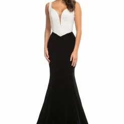 Discontinued Johnathan Kayne 9019 Fitted Velvet Mermaid Pageant Dress Plunging Neck Crystal Bodice Long Sleeve Dresses