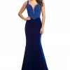 Discontinued Johnathan Kayne 9019 Fitted Velvet Mermaid Pageant Dress Plunging Neck Crystal Bodice Long Sleeve Dresses