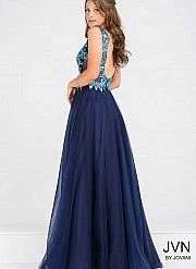 In Stock Ballgown Dresses Jovani JVN 48647 Embroidered Top Ballgown Navy Size 4 A Line Lace Floral