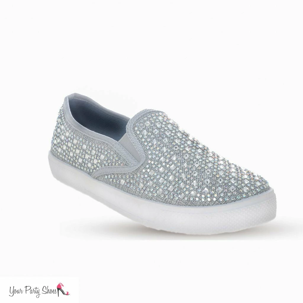 Your Party Shoes Peyton Slip On Sneakers Prom Shoes Crystal Embellished Canvas Flat Bling Formal Shoes 5 Your Party Shoes Peyton Slip On Sneakers Prom Shoes Crystal Embellished Canvas Flat Bling Formal Shoes