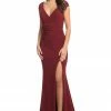 In Stock Long Sleeve Dresses Johnathan Kayne 9043 Size 12 Wine Long V Neck Glitter Shimmer Prom Dress Evening Gown