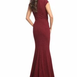 In Stock Long Sleeve Dresses Johnathan Kayne 9043 Size 12 Wine Long V Neck Glitter Shimmer Prom Dress Evening Gown