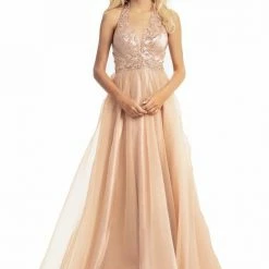 In Stock Johnathan Kayne 9066 Size 12 Rose Gold Halter Prom Dress Formal Pageant Gown