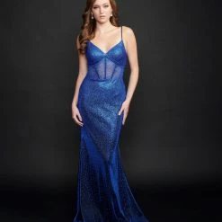 In Stock Nina Canacci 9134 Size 6, 14 Long Prom Dress Sheer Crystal Corset Bodice Mermaid Pageant Gown Mermaid Dresses