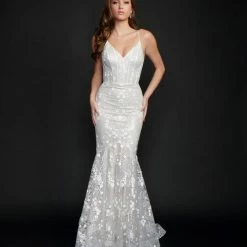 Nina Canacci 9135 Corset Bodice Mermaid Prom Dress Wedding Gown Lace Sweeping Train Mermaid Dresses