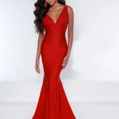 In Stock Mermaid Dresses Johnathan Kayne 9213 Barbie Pink Stretch Crystal Mermaid Long Fitted Prom Dress Evening Gown