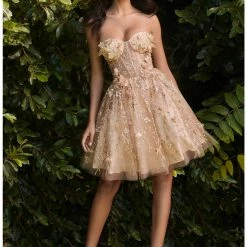 In Stock CD 9243 Size 4 Short A Line 3D Flower Glitter Sheer Corset Cocktail Dress Fairytale Gown Corset Dresses