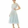 Mac Duggal 93655 Tea Length Formal Sheer Embellished Prom Dress Short Sleeve Gown