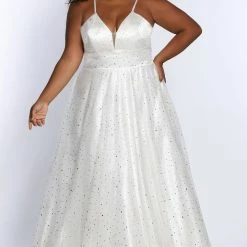 Sydney's Closet SC7327 Glitter Prom Dress V Neckline Shimmery A Line Long Evening Gown SC 7327 Sydney's Closet And Tease Prom