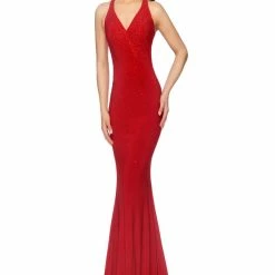 In Stock Abby Paris 981010 Size 10 Hot Red Long Fitted Prom Dress Jersey Formal Gown Backless Dresses