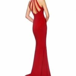 In Stock Abby Paris 981010 Size 10 Hot Red Long Fitted Prom Dress Jersey Formal Gown Backless Dresses