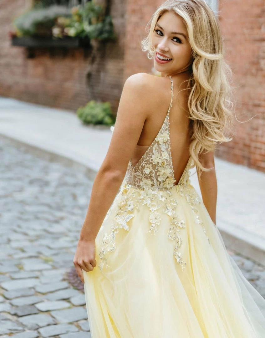 Mac Duggal 11125 Long Sheer 3d Floral Applique A Line Prom Dress Sheer Slit 6 Mac Duggal 11125 Long Sheer 3d Floral Applique A Line Prom Dress Sheer Slit