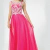 In Stock Jovani 98542 Size 12 Sheer High Neck Prom Dress Pageant Gown Fuchsia Pink