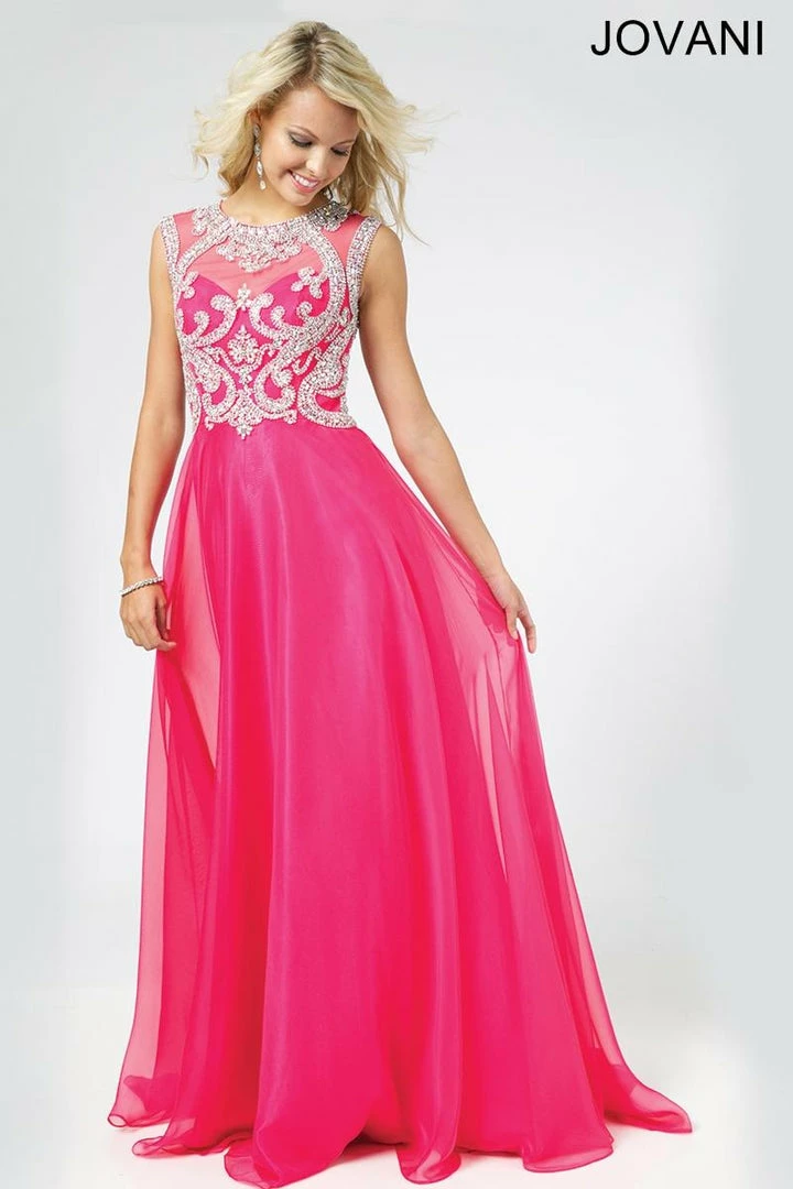 In Stock Jovani 98542 Size 12 Sheer High Neck Prom Dress Pageant Gown Fuchsia Pink 3 In Stock Jovani 98542 Size 12 Sheer High Neck Prom Dress Pageant Gown Fuchsia Pink