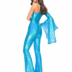 In Stock Ashley Lauren 11047 Size 6 One Long Bell Sleeve Flare Sequin Jumpsuit Pageant Wear