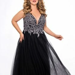 Sydney's Closet SC7298 Sleeveless Tulle Prom Dress Ball Gown Plus Sized Lace Top SC 7298 9 Sydney's Closet SC7298 Sleeveless Tulle Prom Dress Ball Gown Plus Sized Lace Top SC 7298