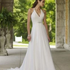 In Stock Mon Cheri 110209 Size 22W Long A Line Halter Wedding Dress Bridal Gown Greek Goddess