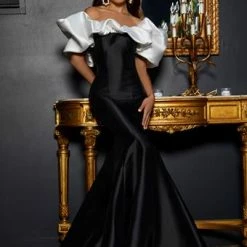 Ashleylauren Ashley Lauren 11057 Off The Shoulder Mikado Prom Dress With Oversized Ruffles