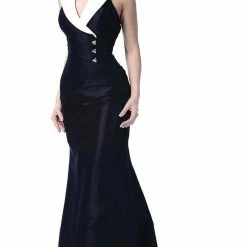 In Stock Johnathan Kayne 245 Size 10 Black & White Long Tuxedo Formal Evening Gown Dress