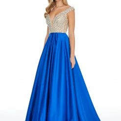 Ashleylauren Ashley Lauren 1792 Off The Shoulder Beaded Satin Pageant Gown