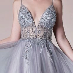 Andrea & Leo Couture Andrea & Leo OPHELIA A0672 Long Shimmer Maxi Slit Sheer Formal Dress A Line Beaded Ballgown Dresses