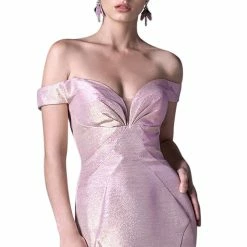 In Stock Andrea & Leo A0725 Size 6 Pink Fitted Mermaid Formal Dress Off The Shoulder Pageant Gown