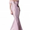 In Stock Andrea & Leo A0725 Size 6 Pink Fitted Mermaid Formal Dress Off The Shoulder Pageant Gown