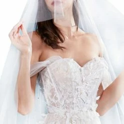 In Stock Andrea & Leo Couture 0822 Size 4 Long A Line Sheer Wedding Dress Off Shoulder Bridal Gown Corset Dresses