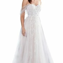 In Stock Andrea & Leo Couture 0822 Size 4 Long A Line Sheer Wedding Dress Off Shoulder Bridal Gown Corset Dresses