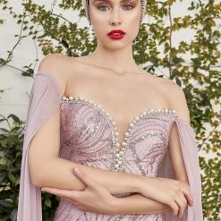 In Stock Mermaid Dresses Andrea & Leo ELEANOR A1075 Size 6 Long Mermaid Cape Sleeve Formal Dress Evening Gown