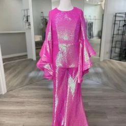 Sequin Dresses Ashley Lauren Kids 8071 Sequin Jumpsuit Long Bell Sleeve Pageant Fun Fashion