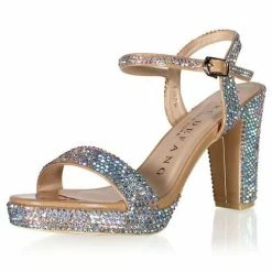 Formal Shoes Marc Defang AB CRYSTALS SINGLE STRAP 4" BLOCK HEELS Pageant Prom Shoe