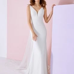 White One Bridal AIKO Pronovias Wedding Dress Mermaid Crepe Gown V Neck Mermaid Dresses