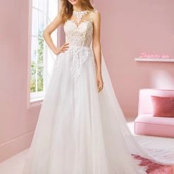 Ballgown Dresses White One Bridal ALANIS Pronovias Wedding Dress Sheer Lace Neck Princess Tulle Skirt