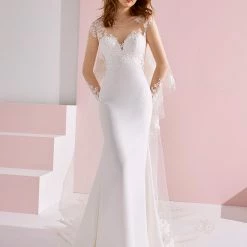 White One Bridal White One ALEXANDRE Bridal Pronovias Wedding Dress Crepe Mermaid Sheer Lace Long Sleeve Mermaid Dresses