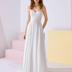 White One Bridal AMARA Pronovias Wedding Dress Evase Silhouette Sweetheart Lace Neckline