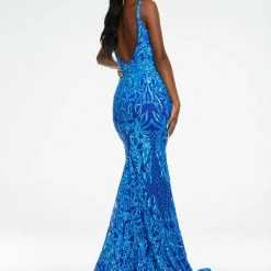 Ashleylauren Mermaid Dresses Ashley Lauren 11113 Long Fitted Sequin Formal Prom Dress Pageant Gown V Neck