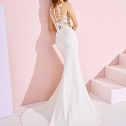 White One Bridal White One ANGELINA Bridal Pronovias Wedding Dress Crepe Mermaid Sheer Lace Bodice Mermaid Dresses