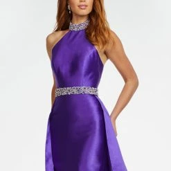 Ashleylauren Ashley Lauren 11148 High Neckline Column Prom Dress With Overskirt