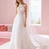 White One Bridal ARETHA Pronovias Wedding Dress Scallop Lace Sheer Neckline Gown